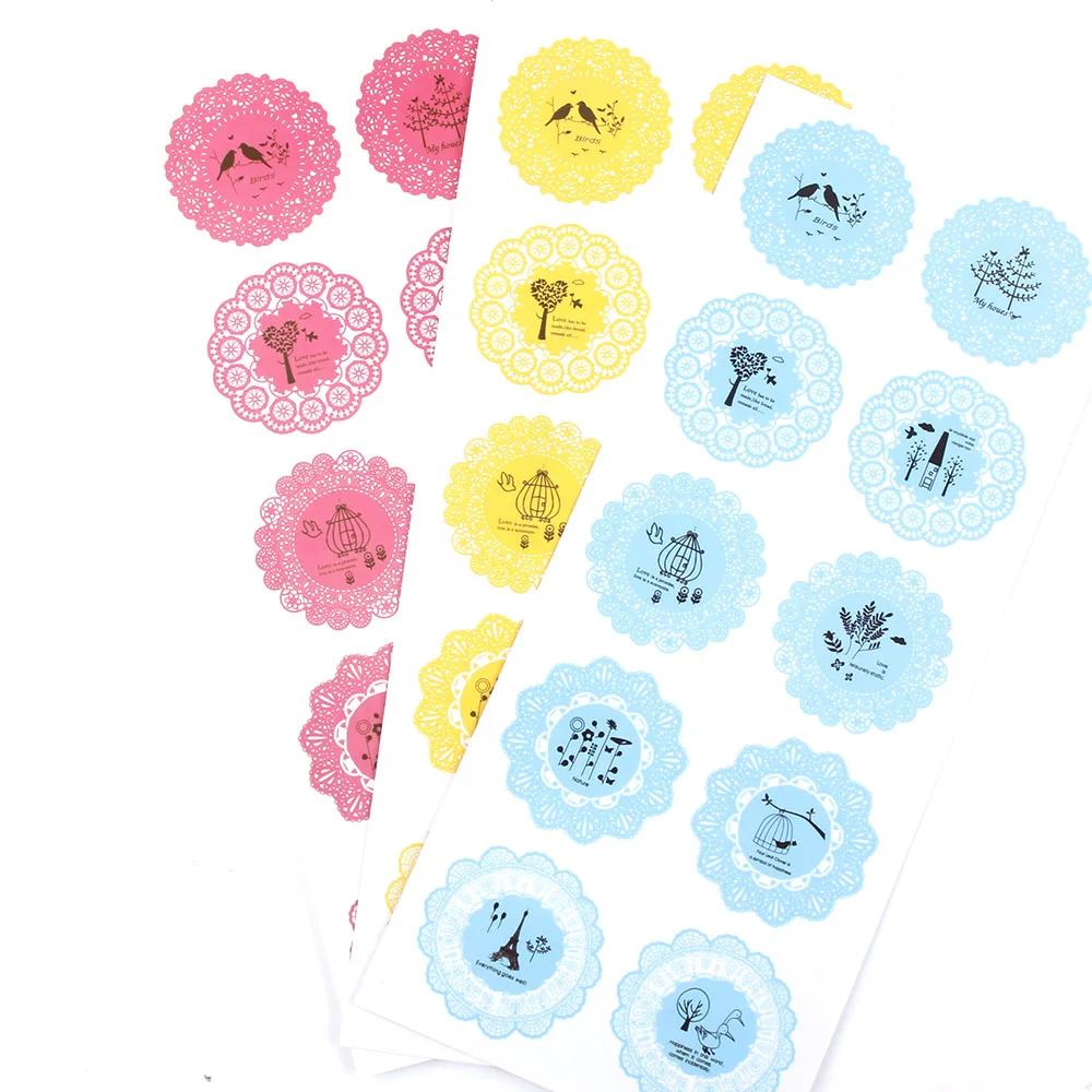 

Round lace Printed Plastic Decorative Seal Labels Self Adhesive sealing Stickers Kraft Label Sticker DIY Hand Made Paper Tags