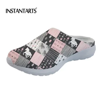 

INSTANTARTS Crazy Horse Pattern Summer Sandals Breathable Light Weight Women Beach Shoes Female Mesh Slippers Home Outside Shoes