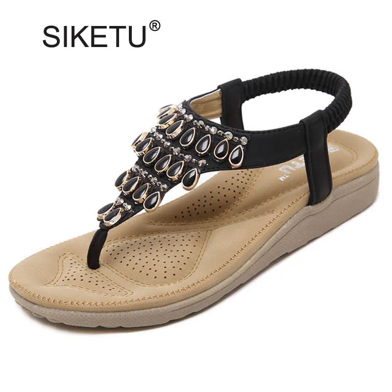 

2017 Fashion Women String Beaded Flip Flops Ladies Casual Flat Sandals Comfortable Female Ethnic Summer Shoes Plus Size 35-40