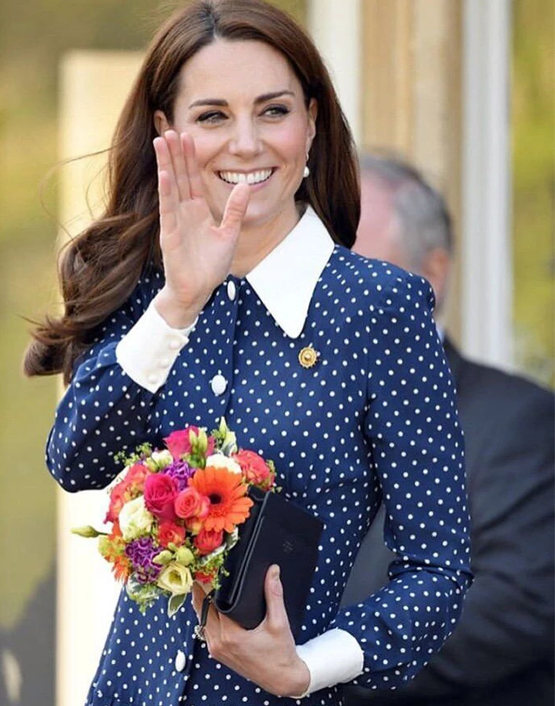 Ivanka Trump vestido longo, bolinhas, gola virada para baixo, manga  comprida, vestidos plissados, elegante, novo - AliExpress, image size:800x1016