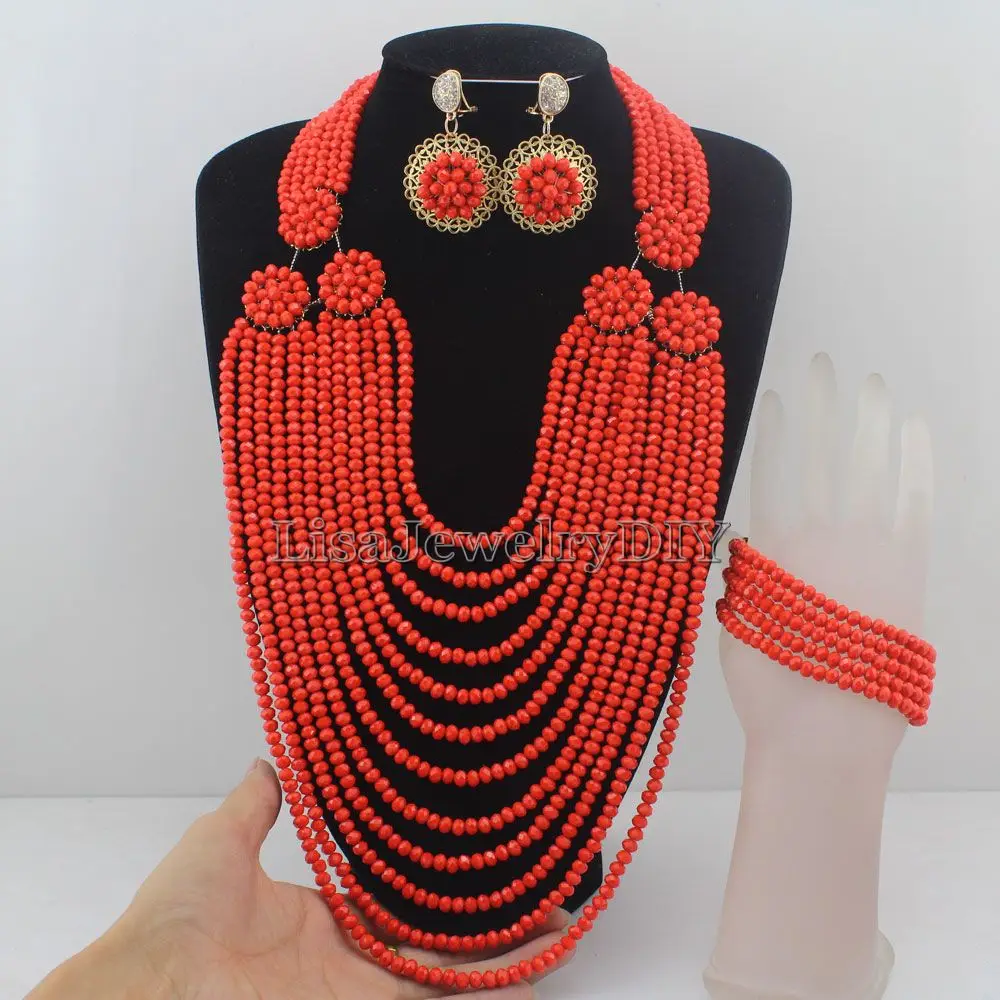 

African Costume Necklace Set Crystal Beads Jewelry Set Nigerian Wedding Beads Jewelry Set HD6602