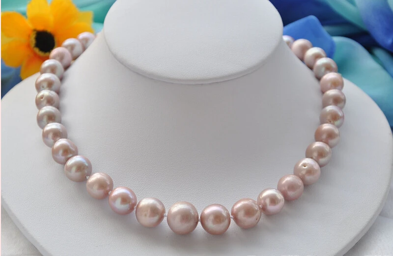 

FREE SHIPPING *******z5284 A++ 14mm ROUND PURPLE FRESHWATER PEARL NECKLACE 17inch