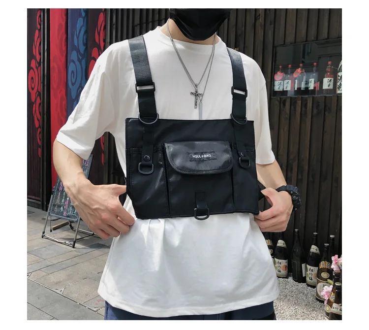 saco náilon impermeável streetwear frente pacote bolsa kanye west peito rig saco
