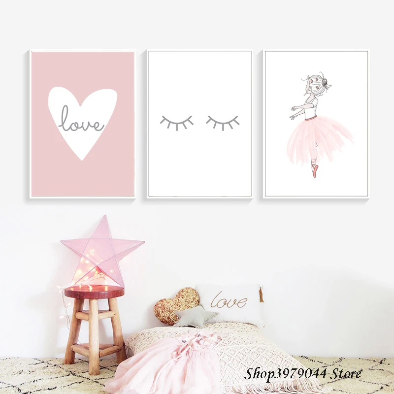 Pop Cute Kids Poster Cartoon Canvas Painting Love Painting Wall Art Pink Girl Nordic Poster Picture For Baby Room Decor Unframed