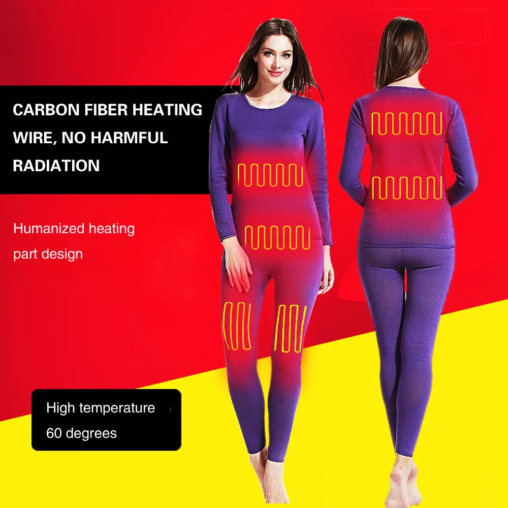

New Men Heating Skiing Underwear Set Long Sleeves Thermal Coats Carbon Fiber Lining Heated Shirts Winter Pants