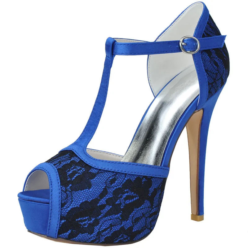 2019 Sangle forme Floral 14 Dentelle Peep Pompes Toe Cheville blanc Haute Plate Femmes Mariée rose De Mariage Cm Bleu Chaussures Loslandifen Talons vExTZZ