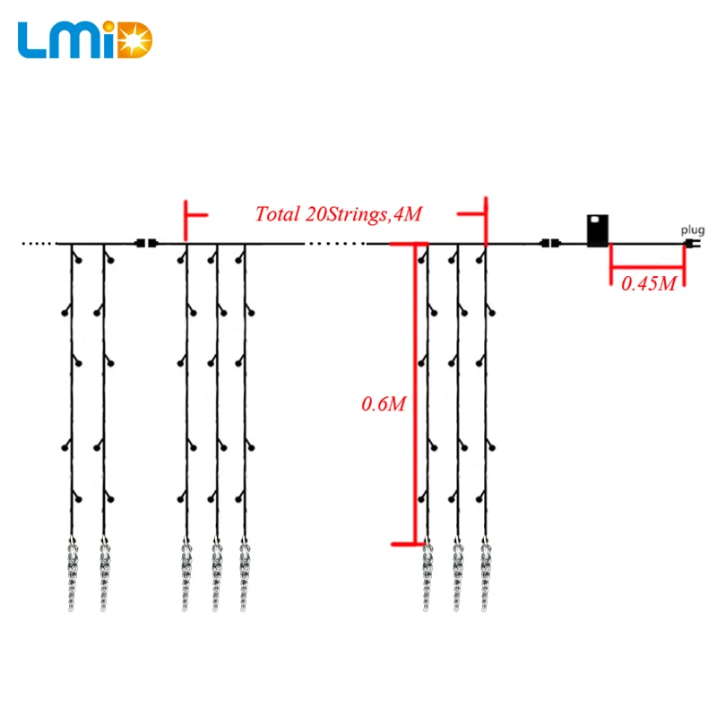 Holiday Lighting 4x0.6M Icicle Colorful Fairy Xmas LED Curtain String luminarias Garland Decoration Christmas LED Light