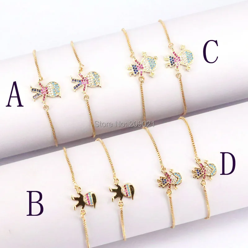 15 шт золотой цвет микро pave cz мальчик/подвески для девушки браслет