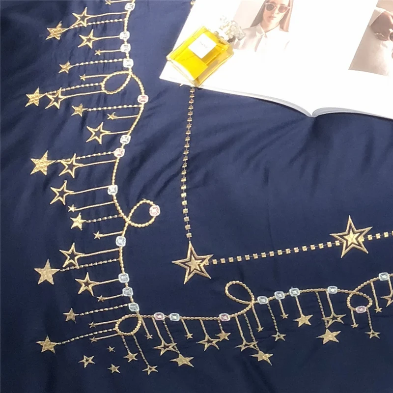 الفاخرة مصر القطن جيدة ليلة نجوم طقم سرير التطريز متفوقا غطاء لحاف غطاء سرير سادات الملكة الملك حجم 4/6/ 7 قطع