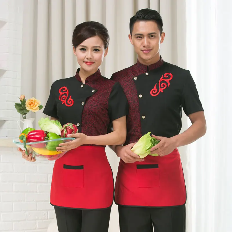 

Hot Pot Shop Smock Overalls Fast-food Restaurant Hotel Uniforms Male Female Short Sleeved Summer Chef Jacket and Apron