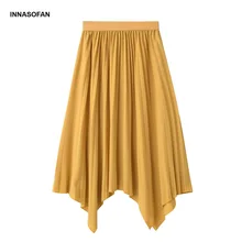 INNASOFAN Женская гофрирующая юбка весна-лето модная пляжная ассиметричная длинная юбка Евро-американская юбка с высокой талией