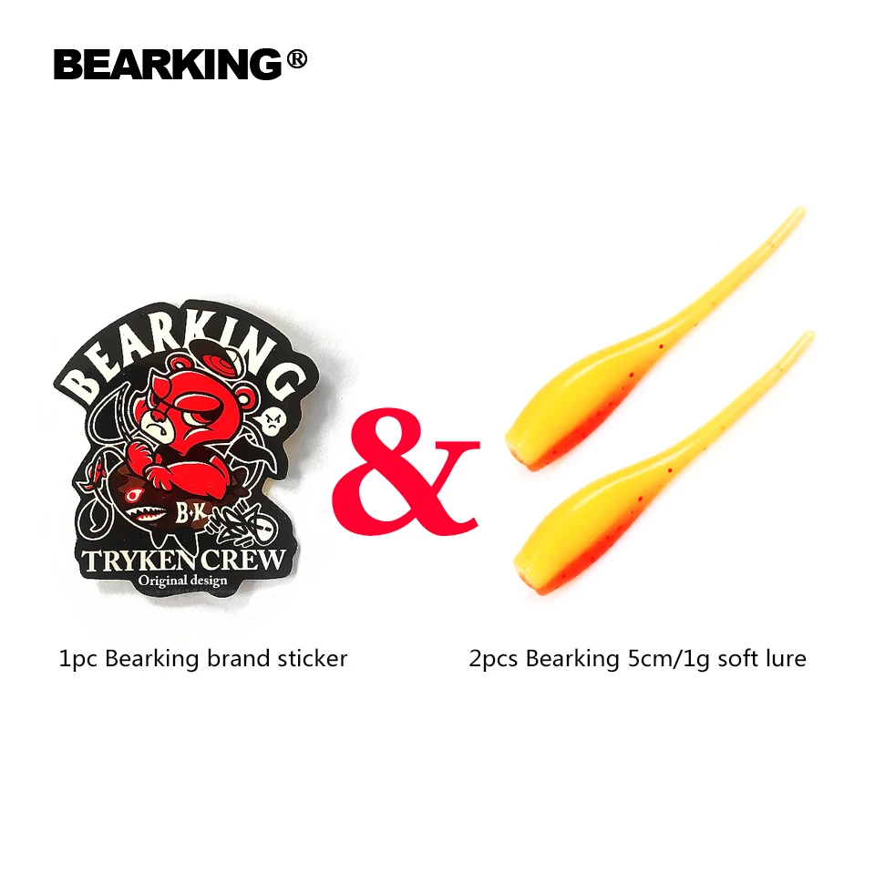 

Promotion Bearking testing samples soft fishing Lure 2PCS 1g 5cm and 1pc bearking brand stickers