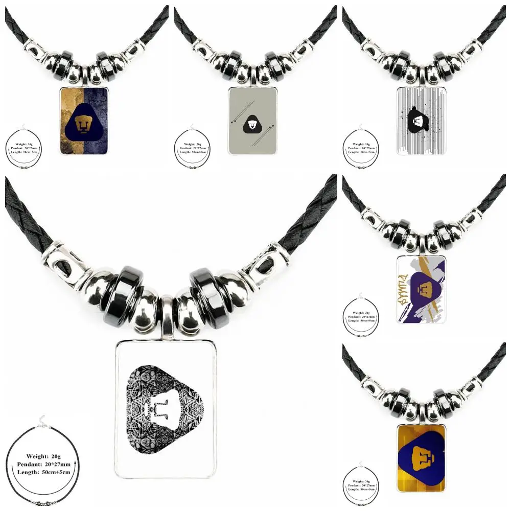 

EJ Glaze Fashion Jewelry Classic Glass Cabochon Black Leather Bead Pendant Necklace Pendants For Men Women Gift Pumas Unam