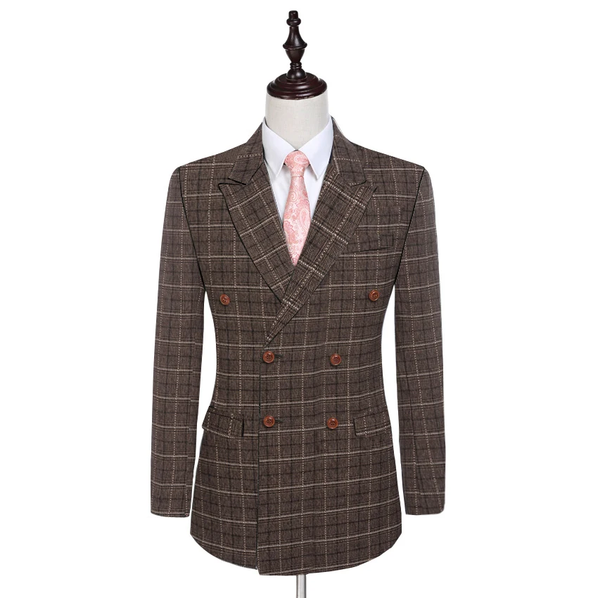 2 стиля блейзер для жениха смокинг Damier Check костюм на заказ мужской костюм коричневая клетчатая куртка(куртка+ брюки+ жилет