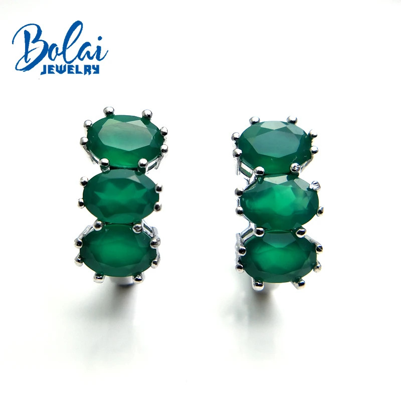 Bolaijewelry, натуральный зеленый агат Овальный 5*7 мм драгоценный камень застежка серьги серебро 925 пробы хорошее ювелирное изделие для женщин Рождественский подарок коробка