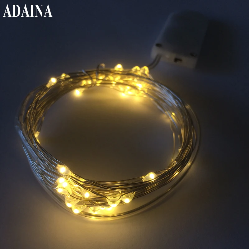 CR2032 50 LEDs Copper Wire Lights 16Ft/5M Silver String Light For