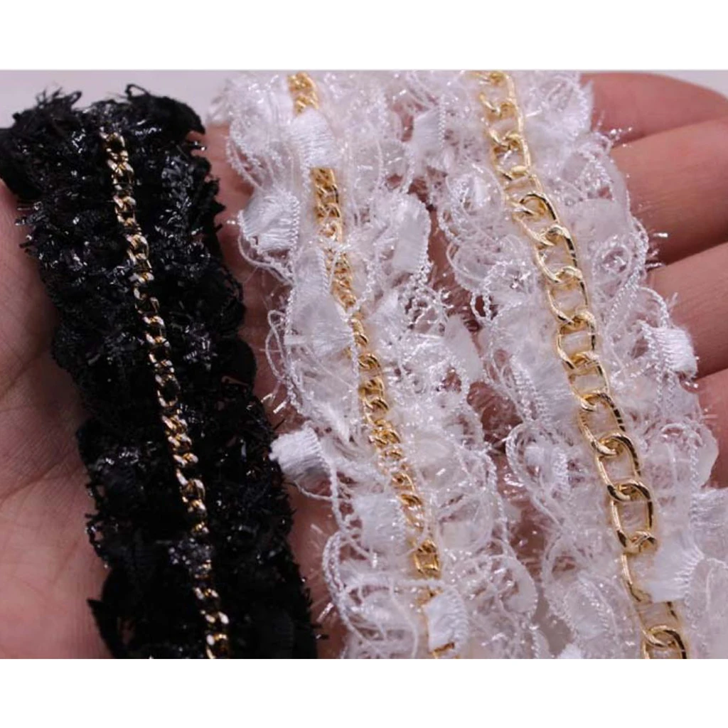 fityle 1 Yard Polyester Material Hairy Design Ribbon Chain Lace Sewing Embellishment 35mm For Bag, Clothes, Headwear.