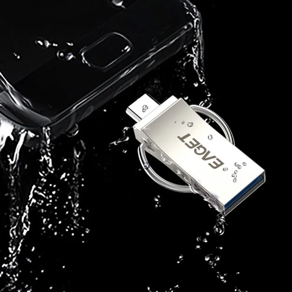 EAGET V90 USB 3,0 Micro USB OTG 32G Флешка водонепроницаемый флеш-накопитель металлический флэш-диск с кольцом для ключей для телефона Android PC ноутбука