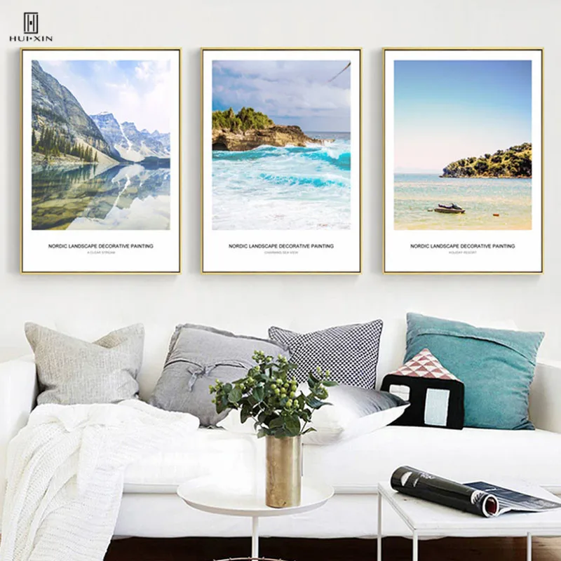 Nordic Modern Concise Decorative Canvas Posters Painting Of The Tall Rolling Mountains Reflect In The Clear Water For Room Decor