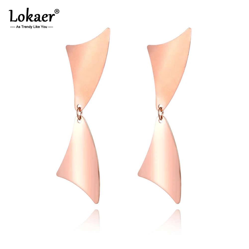 Lokaer, матовая поверхность, изогнутые, двойной треугольник, геометрические, нержавеющая сталь, серьги для женщин, розовое золото, ювелирные изделия, Pendientes E19008