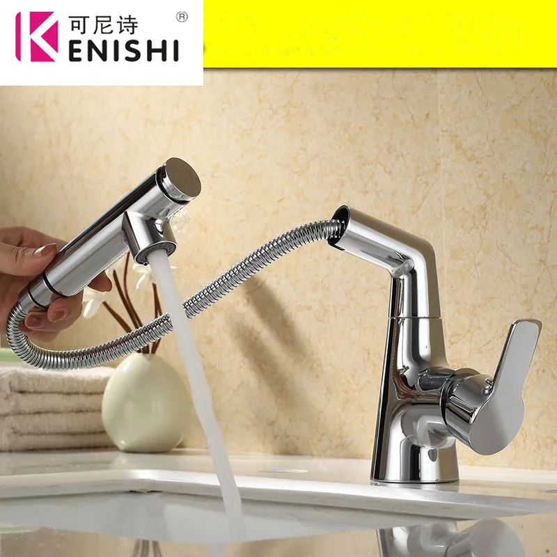

Han sent all copper smoked pull type cold basin basin faucet lavatory scaling stretching shampoo