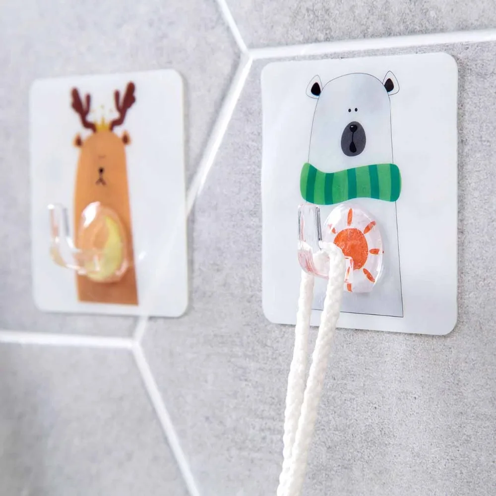 

1Pc Polar Bear Hippo Deer Pattern Key Holder Wall Mounted Storage Hook Kitchen Hanger Adhesive Hooks Home Decoration Accessories