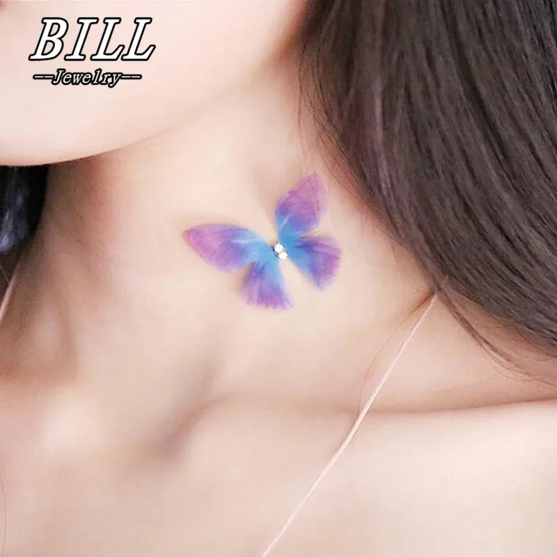 

N285 3D Yarn Butterfly Choker Necklace Women Clavicle Chokers Necklaces Invisible Fishline collares mujer ras de cou Bijoux