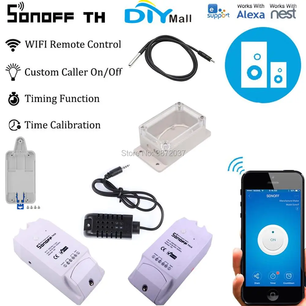 

Sonoff TH10 TH16 DR IP66 Waterproof Case Wifi Switch Monitoring Temperature Humidity Sensor Probe Smart Home Automation