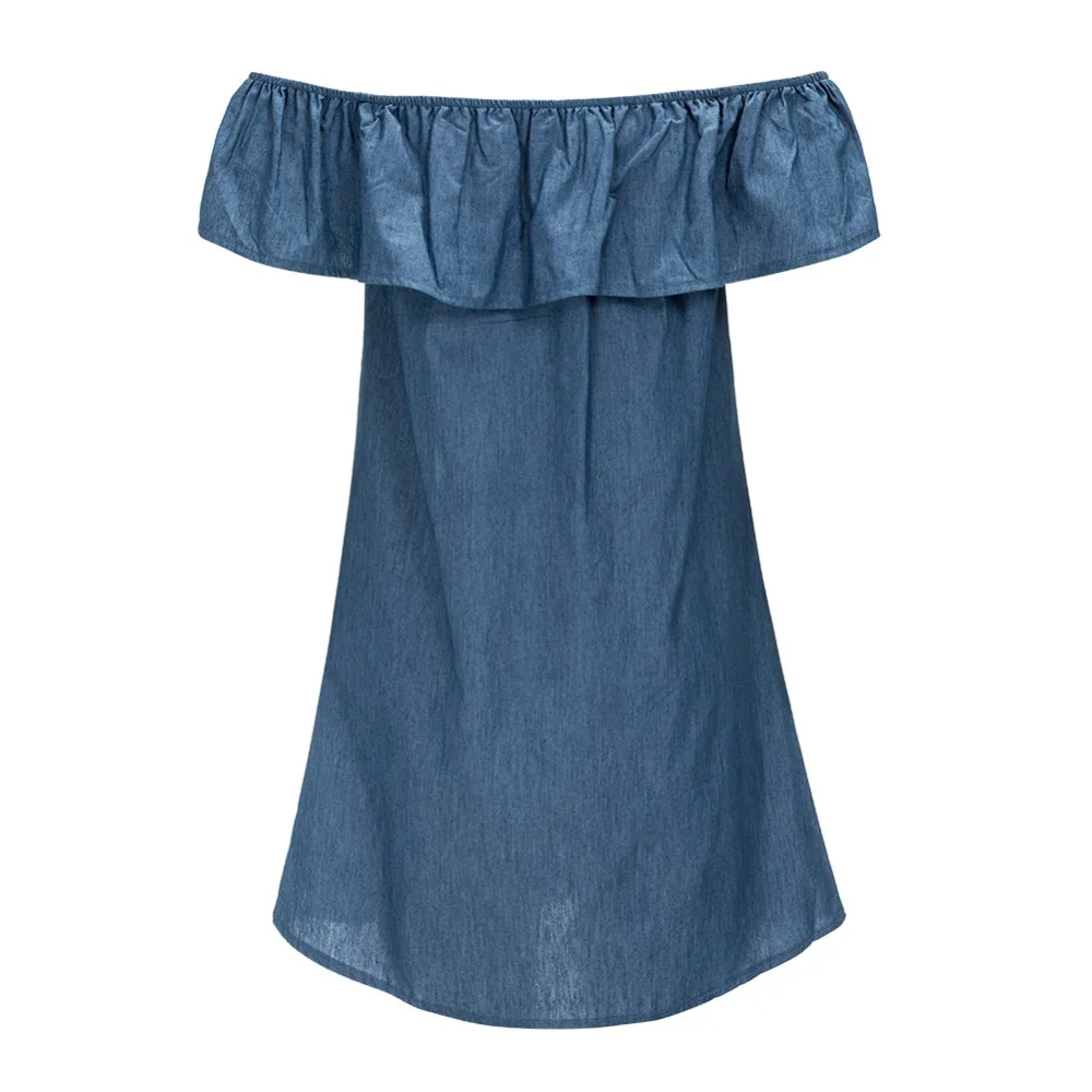 VESTLINDA Off The Shoulder Flounce Denim Dress Mini Short Casual Women Dress Summer 2018 Vestidos De Festa Female Shift Dress 7