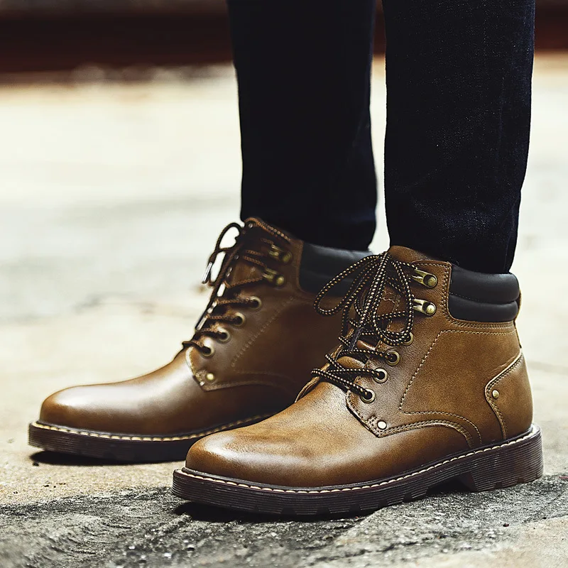 

Men's shoes fall / winter new Martin boots men's tide shoes Joker England big head tooling shoes plus velvet shoes
