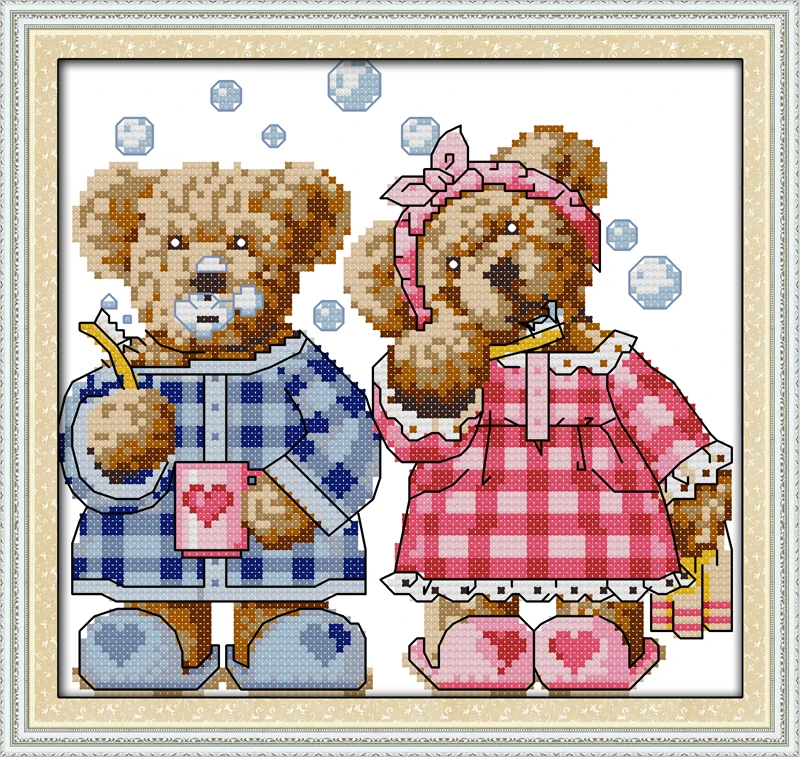 

The brushing teeth teddy bear, counted printed on fabric DMC 14CT 11CT Cross Stitch kits,embroidery needlework Sets, Home Decor