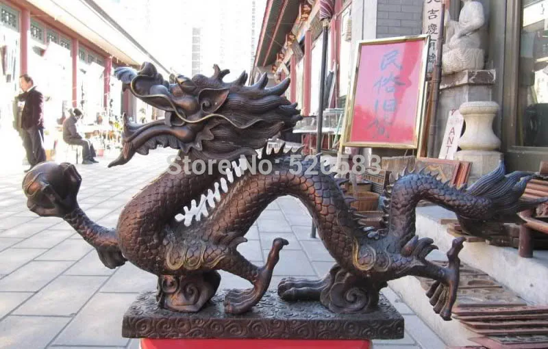 

chinese Folk Collection Classical red Bronze Dragon beast Dragon Ball statue