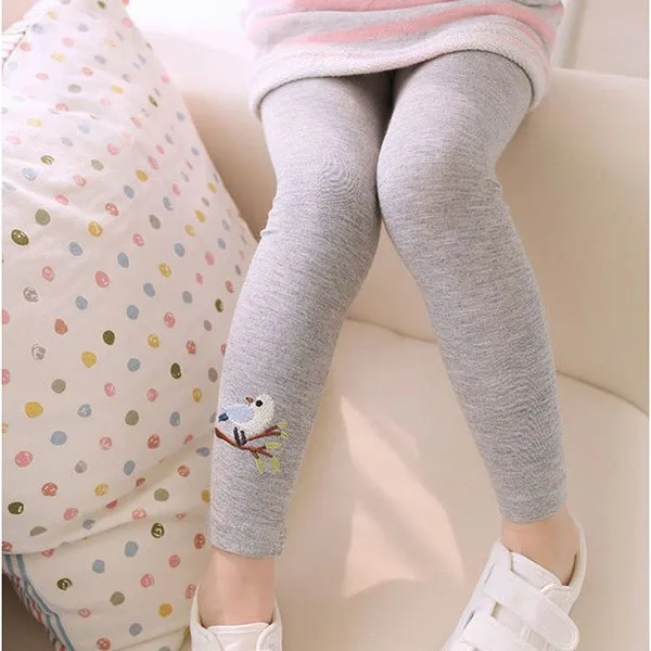 

Baby Kids Girls Cotton Pants Embroidery Bird Warm Stretchy Leggings Trousers 2015