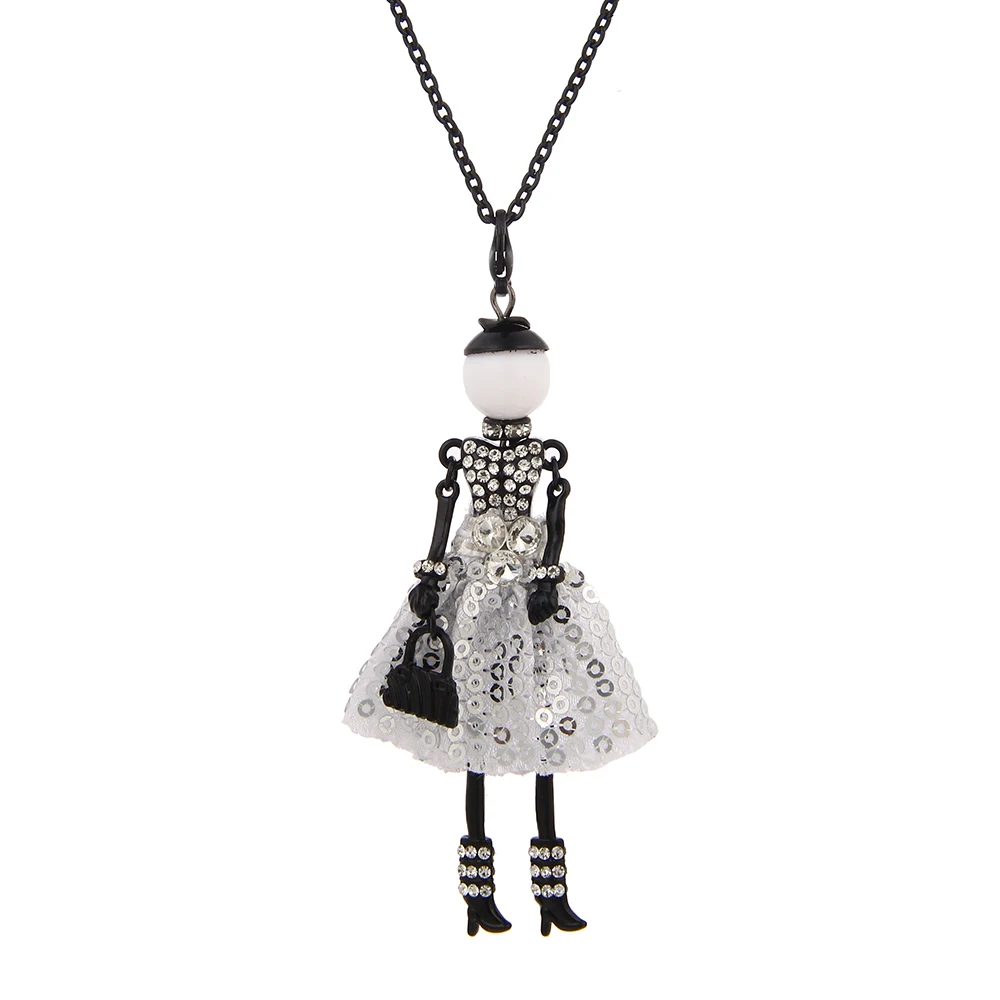 

Statement Cute Doll Necklace Dress Handmade French Doll Pendants New Arrivals Alloy Girl Women Keychain Fashion Jewelry Gifts