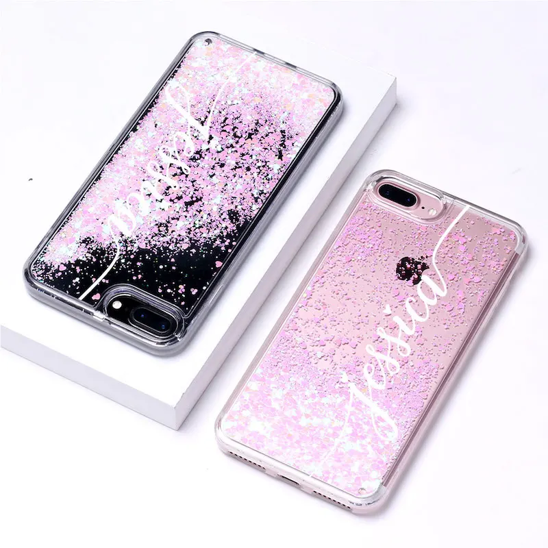 Liquid Glitter Sparkle Silver Rose Gold Name Soft Phone Case For iPhone 6S XS Max 7 7Plus 8 8Plus X 11 Pro Max XR Custom - Color: Font 3-Pink Glitter