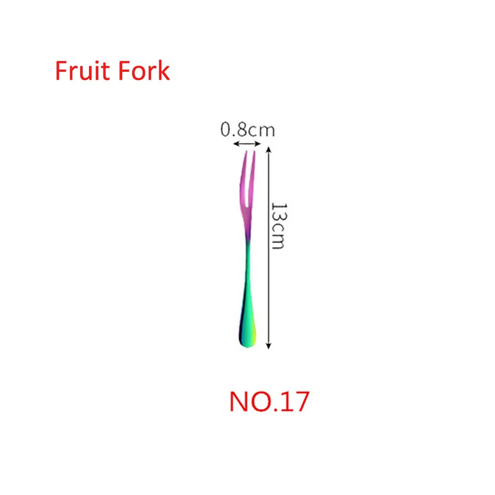 1/5 шт творческие 304 Нержавеющая сталь набор столовых приборов Радуга Комплектная Посуда Столовые приборы для путешествий торт вилка стейк Ножи для свадьбы и отеля - Цвет: NO.17 Fruit Fork