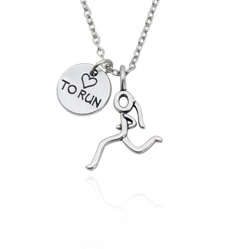 Silver Marathon Running Girl Necklace For Women Love To Run Sport Heart