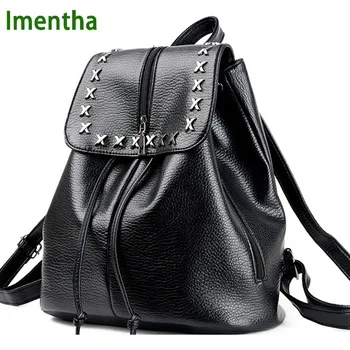 2017 women Bagpack Female X rivet  shiny leather black Backpack Women Back Pack Lady School Bags for Teenagers girls