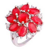Luxuriant Cluster Flower Series Bohemia Red Ruby 925 Silver Ring Size 6 7 8 9 10 11 12 Women Jewelry Wholesale Free Shipping