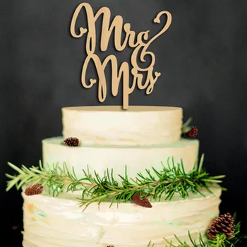 

New Wood Wedding Cake Topper Happy Mr&Mrs Cake Decoration Anniversary Married Cake Insertion wood wedding supplies MR MRS cake