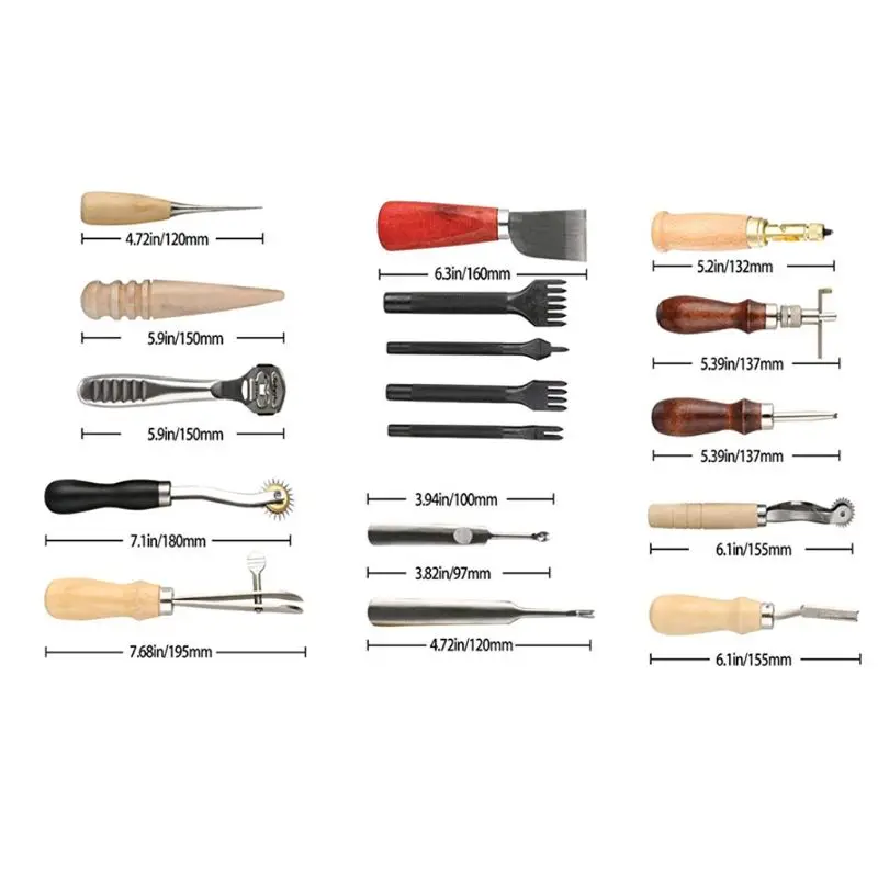 

18Pcs Leather Craft Punch Tools Kit SET Stitching Carving Working Sewing Saddle Groover Leather Craft DIY Tool