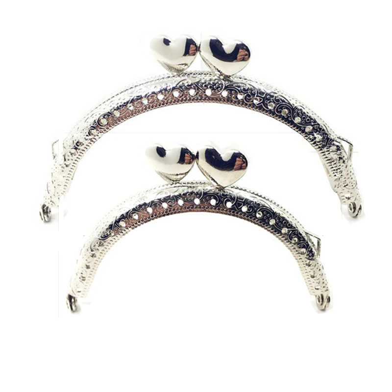 

10Pcs Silver Tone Double Hearts Convex Arch Frame Kiss Clasp Lock Clips Clutch Bag Purse Handbag Handle Accessories