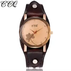 CCQ бренд мужской натуральная кожа Клевер часы-браслет Для женщин Для мужчин Повседневное модные Кварцевые Наручные часы Montre Femme