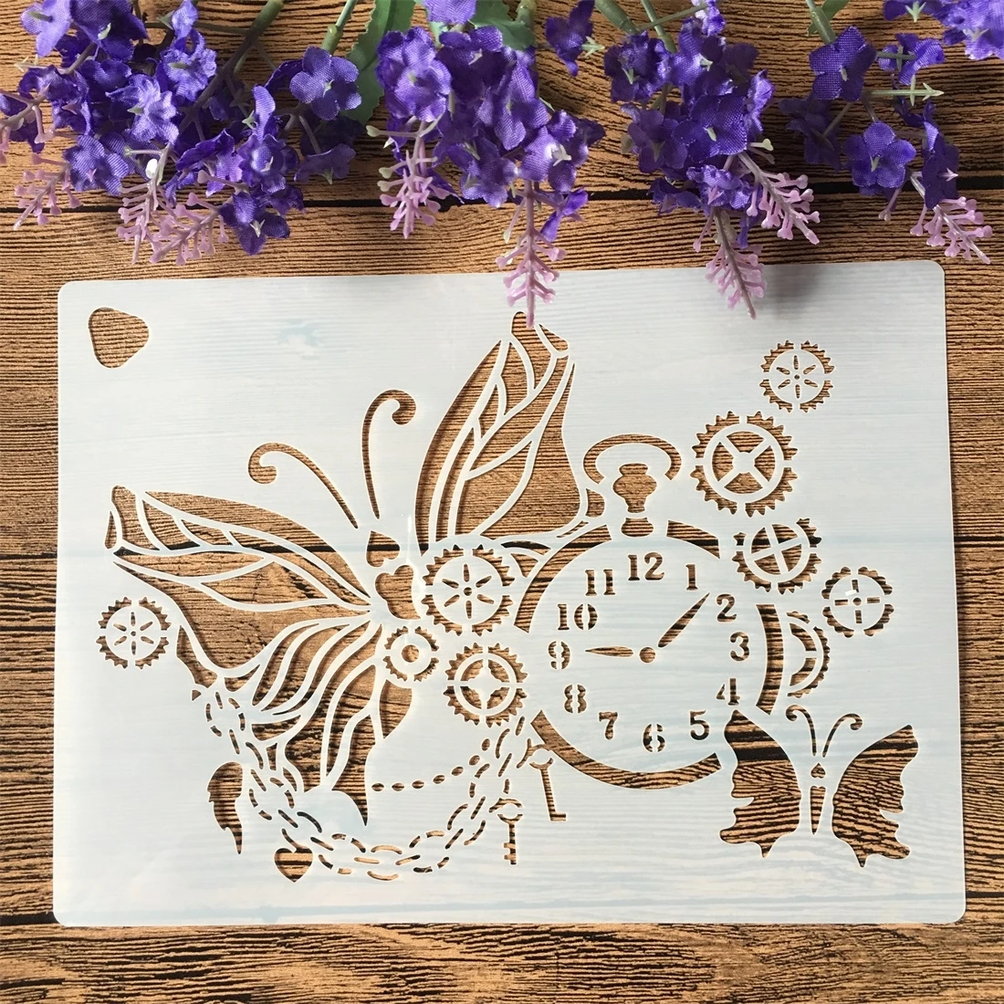 

220*160mm Gear Clock Butterfly DIY Layering Stencils Wall Painting Scrapbook Coloring Embossing Album Decorative Card Template