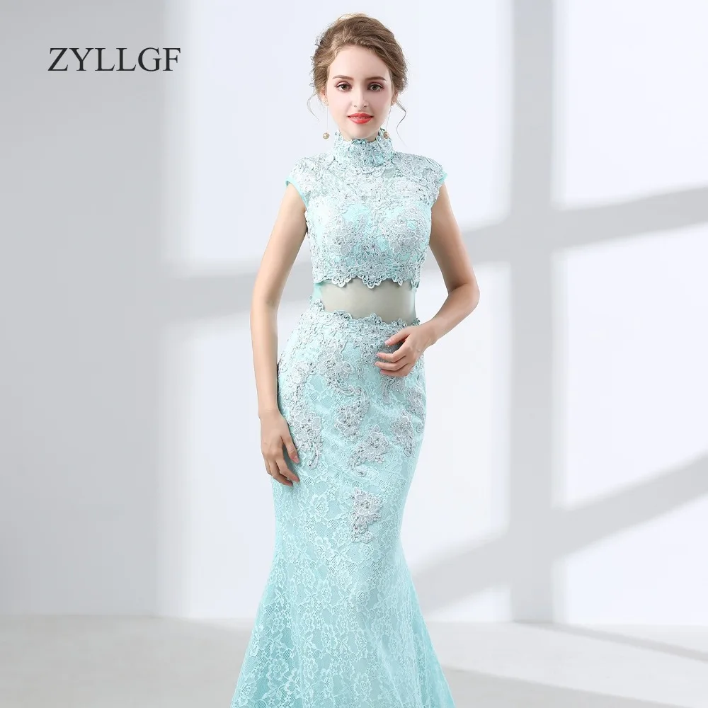 Zyllgf Vestido Madre de la Novia Сексуальная See Through Высокая Средства ухода за кожей Шеи Кепки рукавом Кружево матери платье Наряды на свадебную вечеринку с штапики mf15