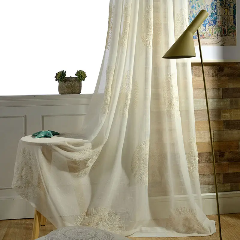 High Quality Floral Embroidered Tulle Europe Curtains For Living Room