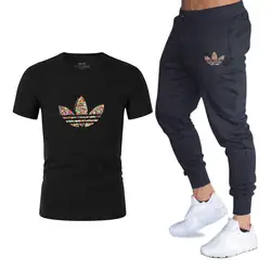 Модная брендовая летняя популярная мужская футболка с короткими рукавами + брюки из двух предметов, мужская спортивная одежда, мужская