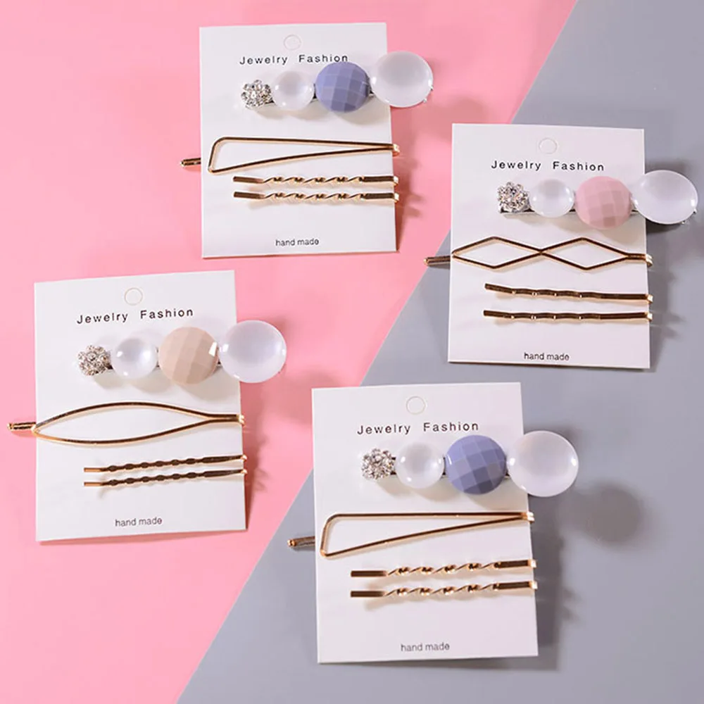

4pcs/Set Korea Metal Pearl Irregular Lattice Hair Clip Women Hairpin Barrettes Girl Wedding Party Hair Accessories