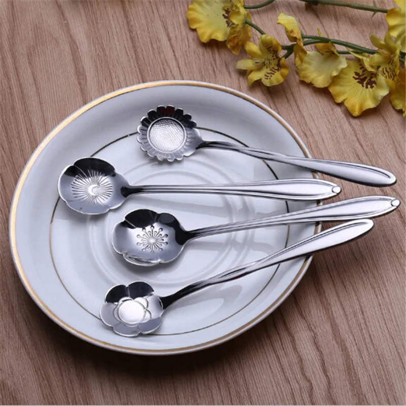 8pcs/set Stainless Steel Flower Shape Tea Coffee Scoops Teaspoons Ice