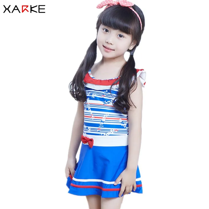 

XARKE Girls Swimsuit One Piece Baby Girl Swimwear Dress Ruffle Bow Skirt Swimming Suit for Girls Children Bathing Suits Bather